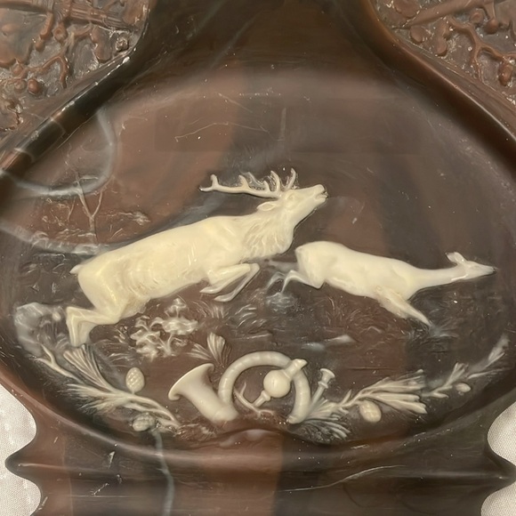 Vintage & Rare Genuine Incolay Stone DEER ELK BUCK DOE Carved Desk Organizer - Picture 12 of 12